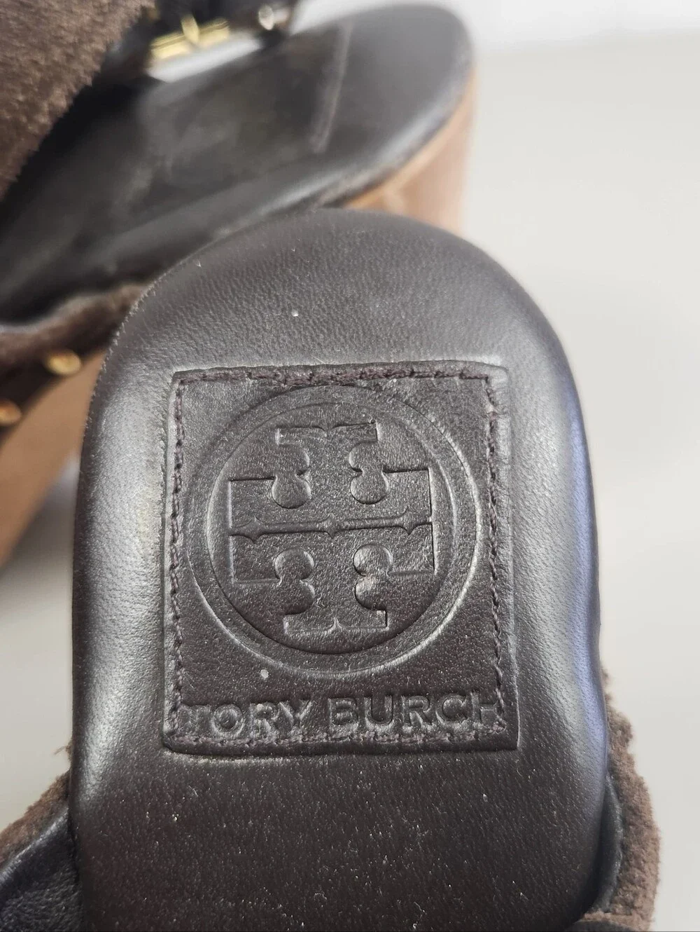 Tory Burch Brayden Brown Suede Wood Platform Slingback Clogs Heels 8.5M